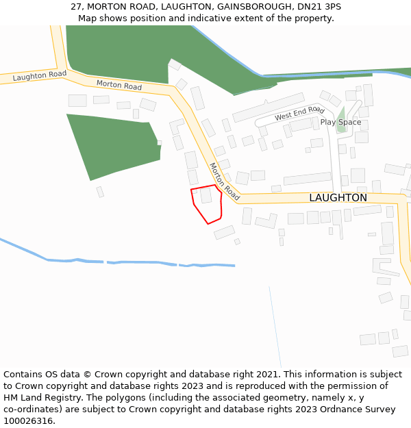 27, MORTON ROAD, LAUGHTON, GAINSBOROUGH, DN21 3PS: Location map and indicative extent of plot