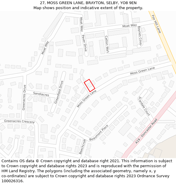 27, MOSS GREEN LANE, BRAYTON, SELBY, YO8 9EN: Location map and indicative extent of plot