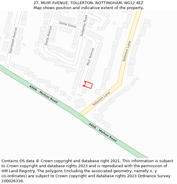 27, MUIR AVENUE, TOLLERTON, NOTTINGHAM, NG12 4EZ: Location map and indicative extent of plot