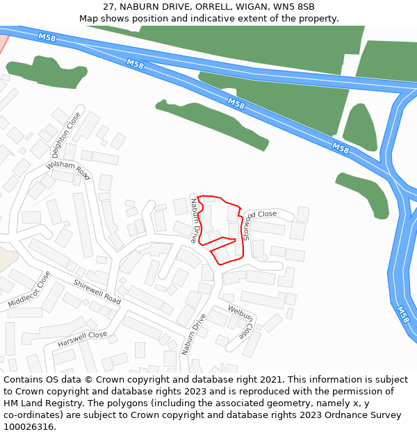 27, NABURN DRIVE, ORRELL, WIGAN, WN5 8SB: Location map and indicative extent of plot