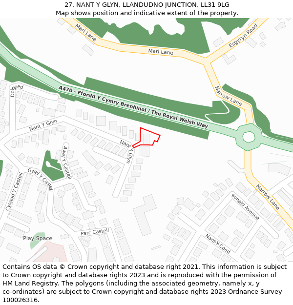 27, NANT Y GLYN, LLANDUDNO JUNCTION, LL31 9LG: Location map and indicative extent of plot