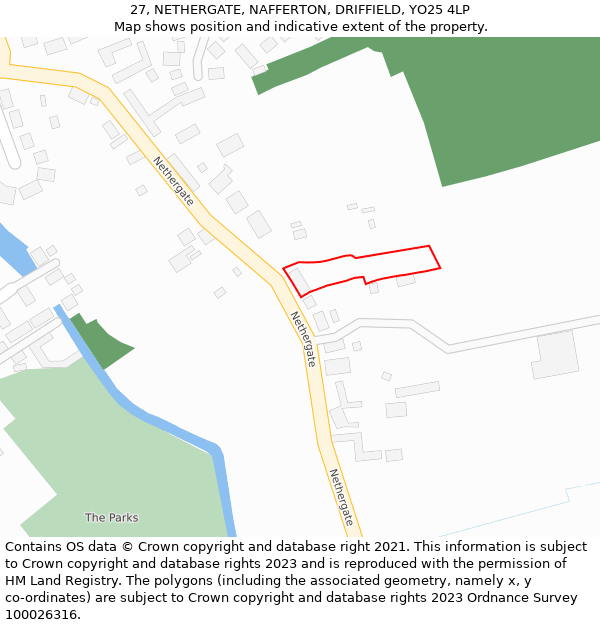 27, NETHERGATE, NAFFERTON, DRIFFIELD, YO25 4LP: Location map and indicative extent of plot