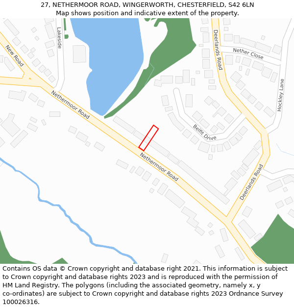 27, NETHERMOOR ROAD, WINGERWORTH, CHESTERFIELD, S42 6LN: Location map and indicative extent of plot