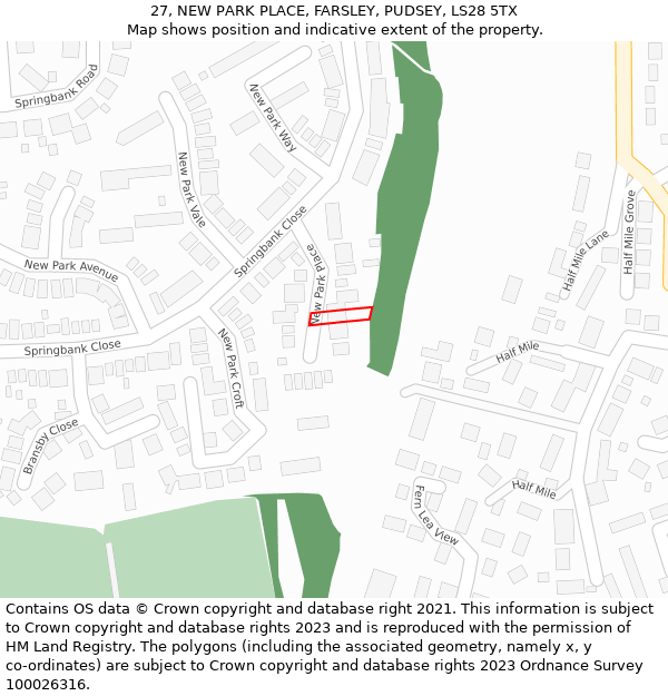 27, NEW PARK PLACE, FARSLEY, PUDSEY, LS28 5TX: Location map and indicative extent of plot