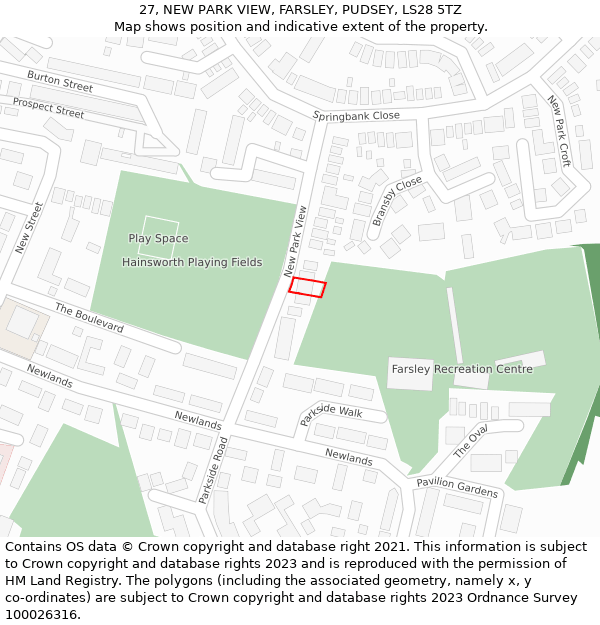 27, NEW PARK VIEW, FARSLEY, PUDSEY, LS28 5TZ: Location map and indicative extent of plot