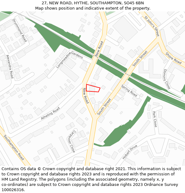 27, NEW ROAD, HYTHE, SOUTHAMPTON, SO45 6BN: Location map and indicative extent of plot