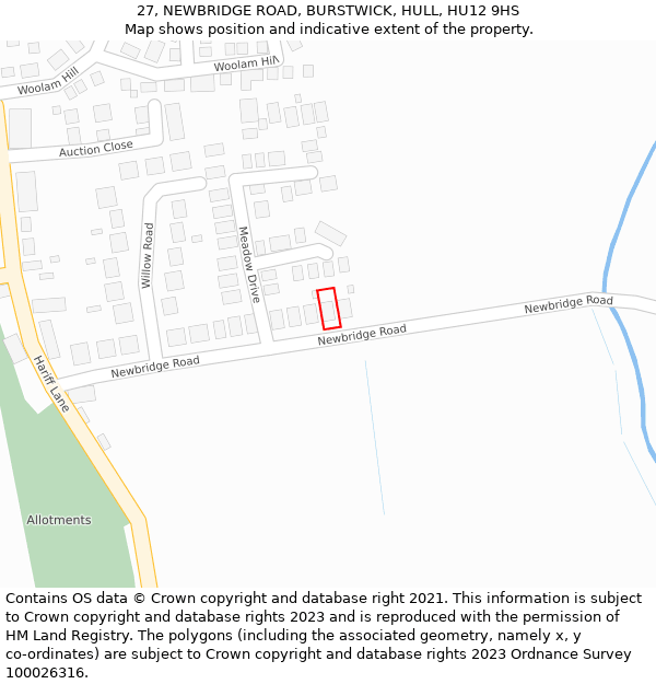 27, NEWBRIDGE ROAD, BURSTWICK, HULL, HU12 9HS: Location map and indicative extent of plot