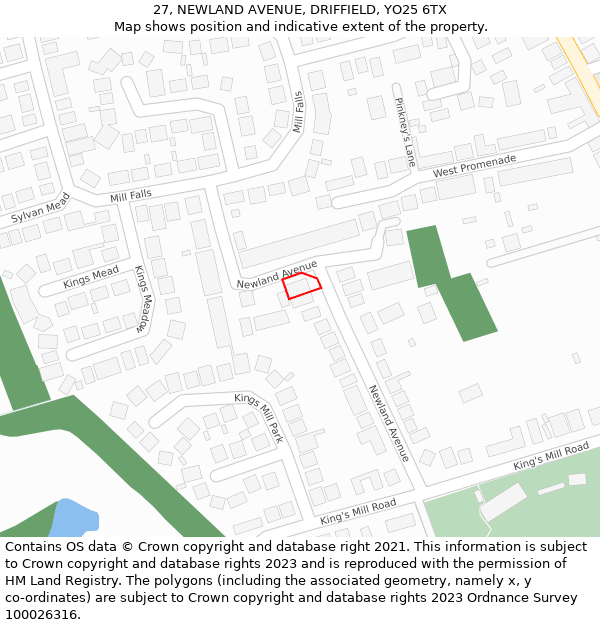 27, NEWLAND AVENUE, DRIFFIELD, YO25 6TX: Location map and indicative extent of plot