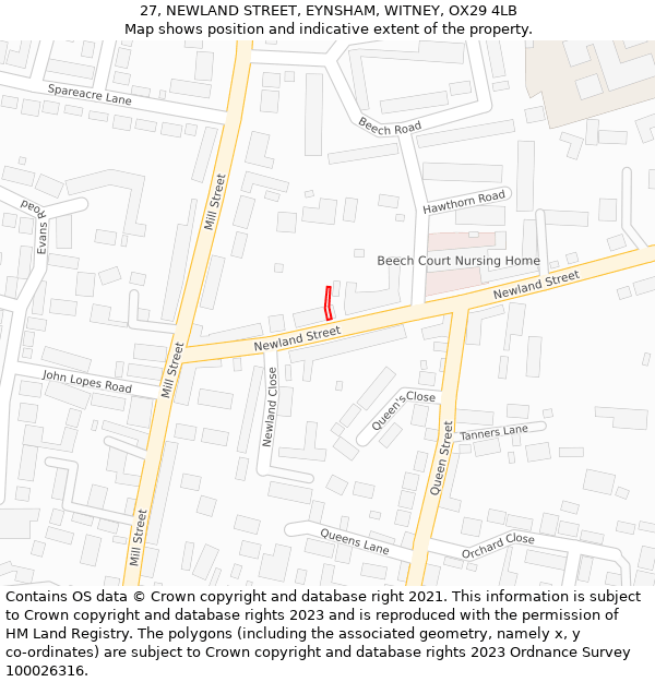 27, NEWLAND STREET, EYNSHAM, WITNEY, OX29 4LB: Location map and indicative extent of plot