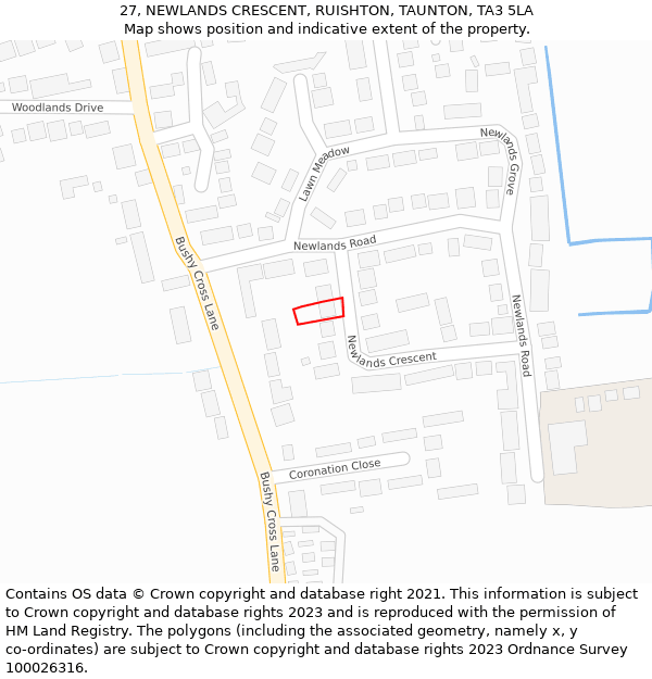 27, NEWLANDS CRESCENT, RUISHTON, TAUNTON, TA3 5LA: Location map and indicative extent of plot