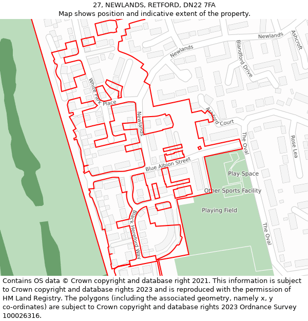 27, NEWLANDS, RETFORD, DN22 7FA: Location map and indicative extent of plot