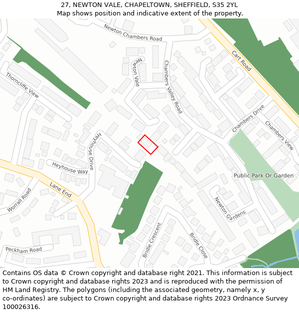 27, NEWTON VALE, CHAPELTOWN, SHEFFIELD, S35 2YL: Location map and indicative extent of plot