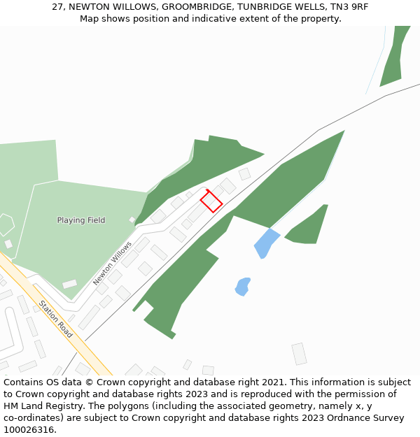 27, NEWTON WILLOWS, GROOMBRIDGE, TUNBRIDGE WELLS, TN3 9RF: Location map and indicative extent of plot