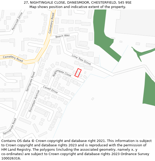 27, NIGHTINGALE CLOSE, DANESMOOR, CHESTERFIELD, S45 9SE: Location map and indicative extent of plot