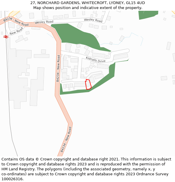 27, NORCHARD GARDENS, WHITECROFT, LYDNEY, GL15 4UD: Location map and indicative extent of plot