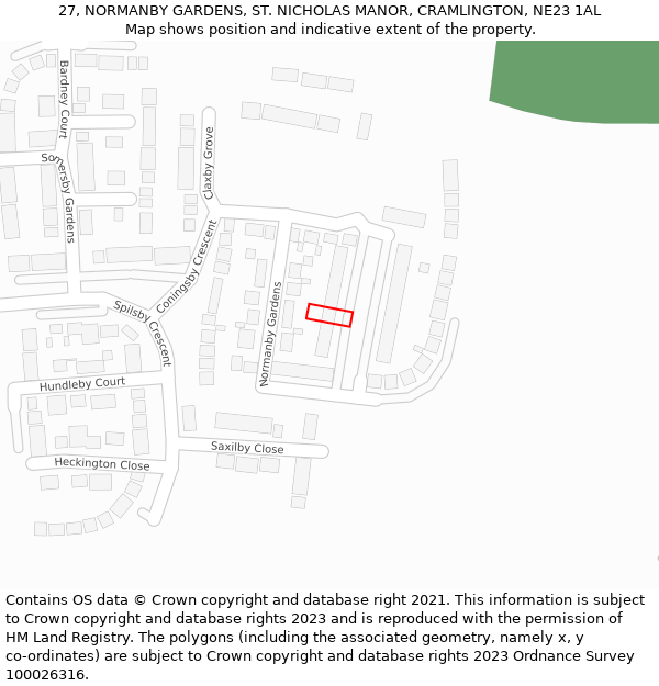 27, NORMANBY GARDENS, ST. NICHOLAS MANOR, CRAMLINGTON, NE23 1AL: Location map and indicative extent of plot