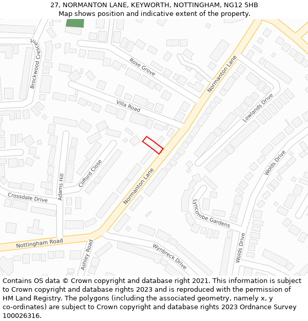 27, NORMANTON LANE, KEYWORTH, NOTTINGHAM, NG12 5HB: Location map and indicative extent of plot