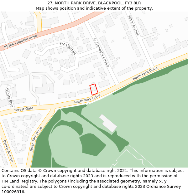 27, NORTH PARK DRIVE, BLACKPOOL, FY3 8LR: Location map and indicative extent of plot