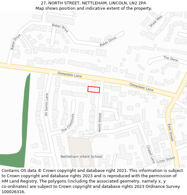 27, NORTH STREET, NETTLEHAM, LINCOLN, LN2 2PA: Location map and indicative extent of plot
