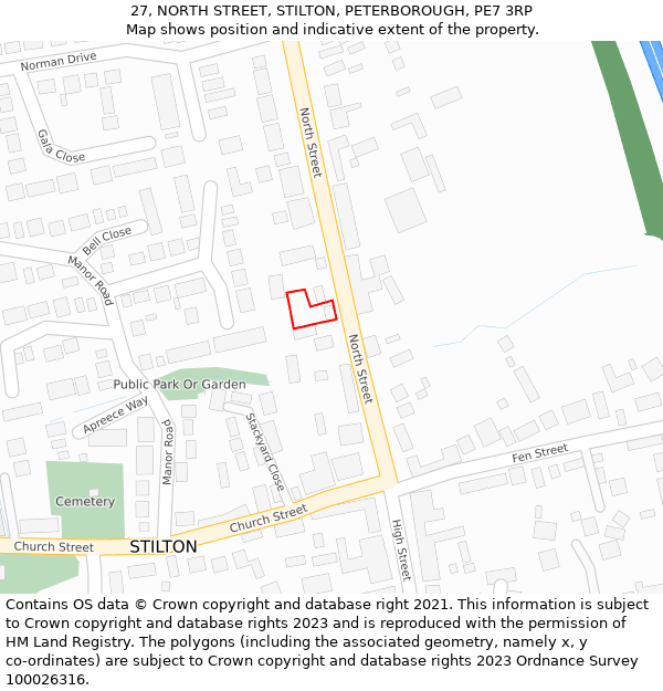 27, NORTH STREET, STILTON, PETERBOROUGH, PE7 3RP: Location map and indicative extent of plot