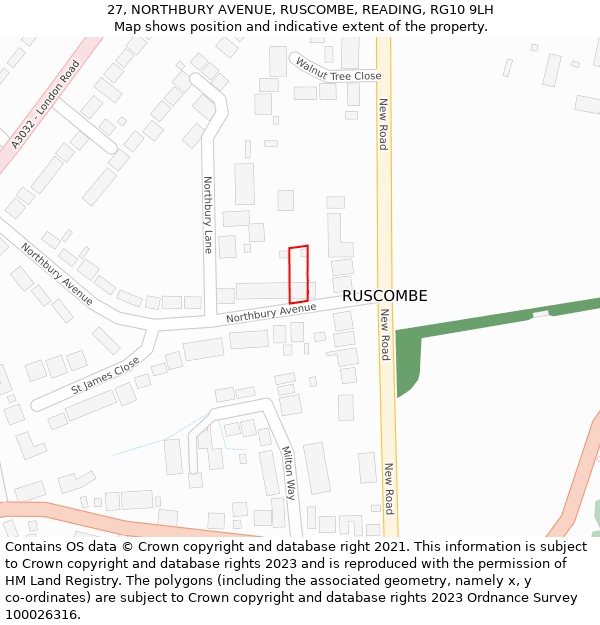 27, NORTHBURY AVENUE, RUSCOMBE, READING, RG10 9LH: Location map and indicative extent of plot