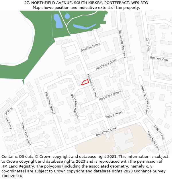 27, NORTHFIELD AVENUE, SOUTH KIRKBY, PONTEFRACT, WF9 3TG: Location map and indicative extent of plot