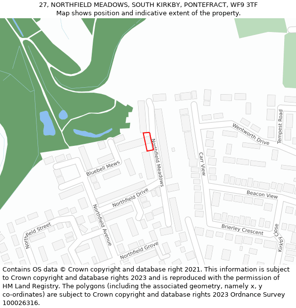 27, NORTHFIELD MEADOWS, SOUTH KIRKBY, PONTEFRACT, WF9 3TF: Location map and indicative extent of plot