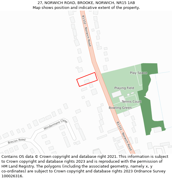 27, NORWICH ROAD, BROOKE, NORWICH, NR15 1AB: Location map and indicative extent of plot