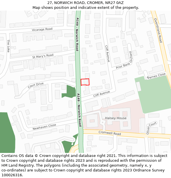 27, NORWICH ROAD, CROMER, NR27 0AZ: Location map and indicative extent of plot