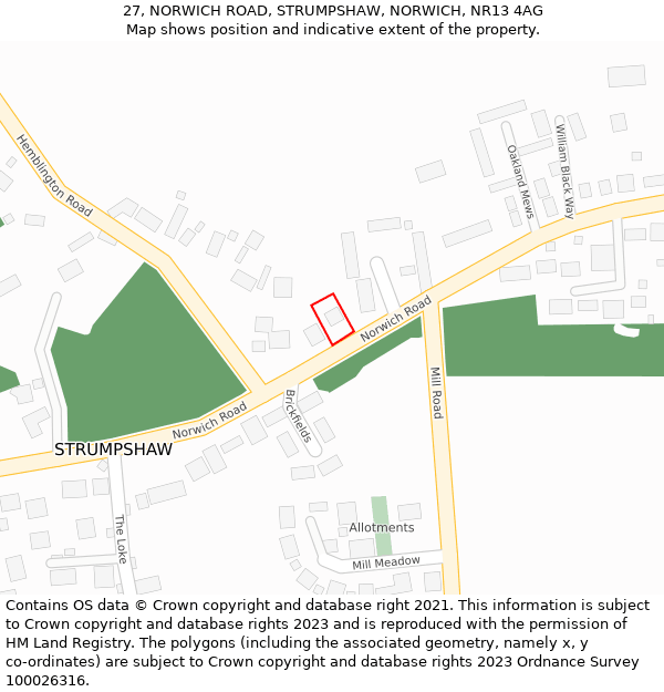 27, NORWICH ROAD, STRUMPSHAW, NORWICH, NR13 4AG: Location map and indicative extent of plot