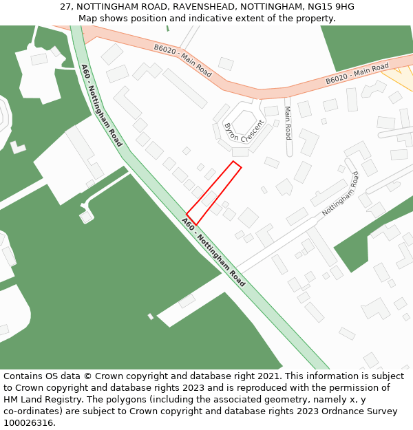 27, NOTTINGHAM ROAD, RAVENSHEAD, NOTTINGHAM, NG15 9HG: Location map and indicative extent of plot