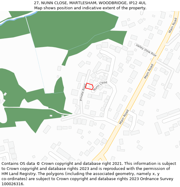 27, NUNN CLOSE, MARTLESHAM, WOODBRIDGE, IP12 4UL: Location map and indicative extent of plot