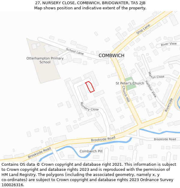 27, NURSERY CLOSE, COMBWICH, BRIDGWATER, TA5 2JB: Location map and indicative extent of plot