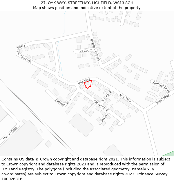 27, OAK WAY, STREETHAY, LICHFIELD, WS13 8GH: Location map and indicative extent of plot