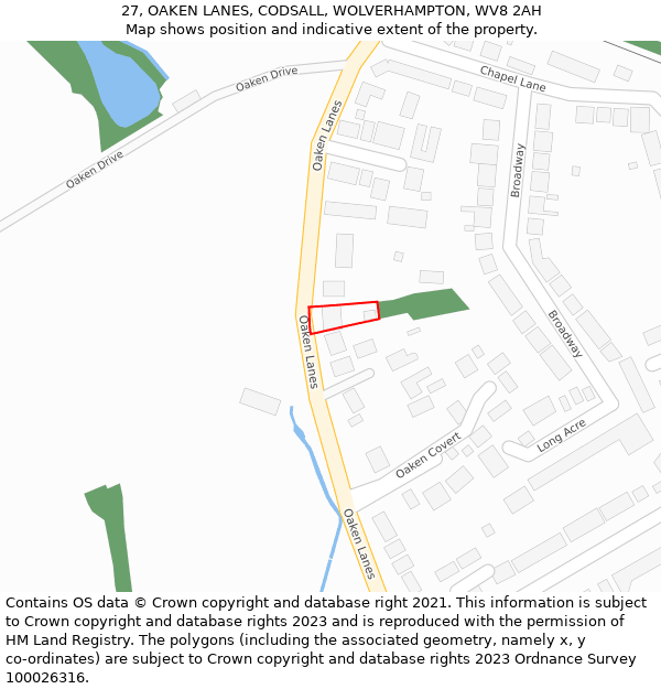 27, OAKEN LANES, CODSALL, WOLVERHAMPTON, WV8 2AH: Location map and indicative extent of plot
