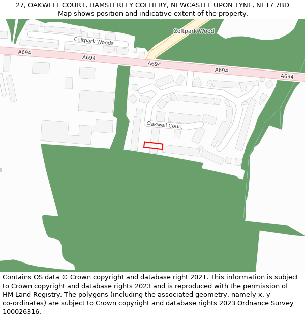 27, OAKWELL COURT, HAMSTERLEY COLLIERY, NEWCASTLE UPON TYNE, NE17 7BD: Location map and indicative extent of plot