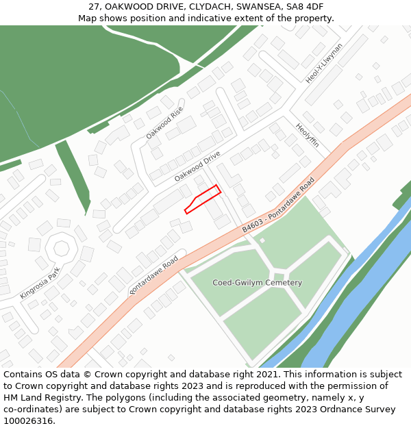 27, OAKWOOD DRIVE, CLYDACH, SWANSEA, SA8 4DF: Location map and indicative extent of plot