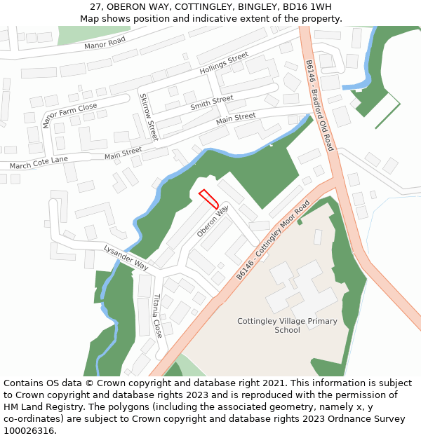 27, OBERON WAY, COTTINGLEY, BINGLEY, BD16 1WH: Location map and indicative extent of plot