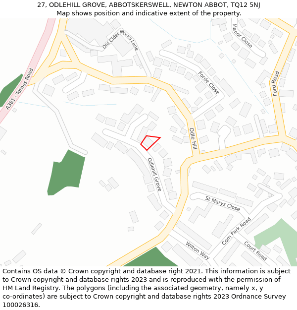 27, ODLEHILL GROVE, ABBOTSKERSWELL, NEWTON ABBOT, TQ12 5NJ: Location map and indicative extent of plot