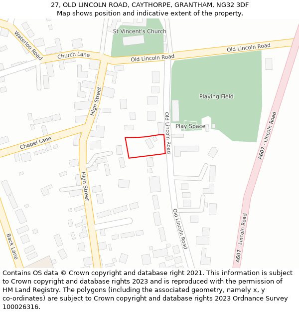 27, OLD LINCOLN ROAD, CAYTHORPE, GRANTHAM, NG32 3DF: Location map and indicative extent of plot
