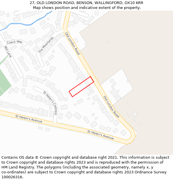 27, OLD LONDON ROAD, BENSON, WALLINGFORD, OX10 6RR: Location map and indicative extent of plot