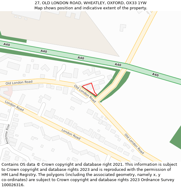 27, OLD LONDON ROAD, WHEATLEY, OXFORD, OX33 1YW: Location map and indicative extent of plot