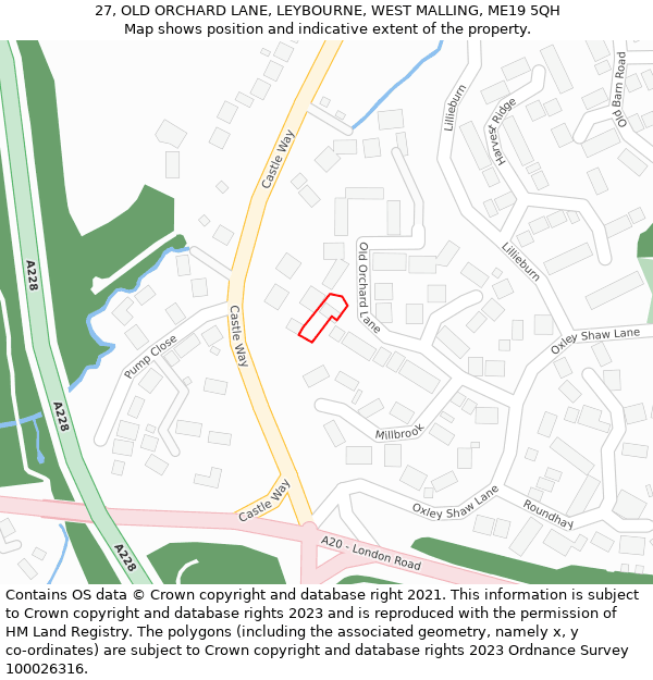 27, OLD ORCHARD LANE, LEYBOURNE, WEST MALLING, ME19 5QH: Location map and indicative extent of plot