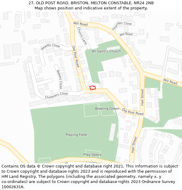 27, OLD POST ROAD, BRISTON, MELTON CONSTABLE, NR24 2NB: Location map and indicative extent of plot