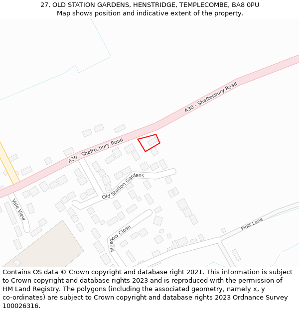 27, OLD STATION GARDENS, HENSTRIDGE, TEMPLECOMBE, BA8 0PU: Location map and indicative extent of plot