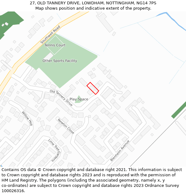 27, OLD TANNERY DRIVE, LOWDHAM, NOTTINGHAM, NG14 7PS: Location map and indicative extent of plot