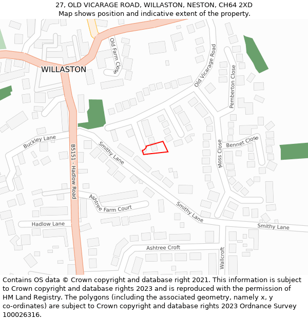 27, OLD VICARAGE ROAD, WILLASTON, NESTON, CH64 2XD: Location map and indicative extent of plot