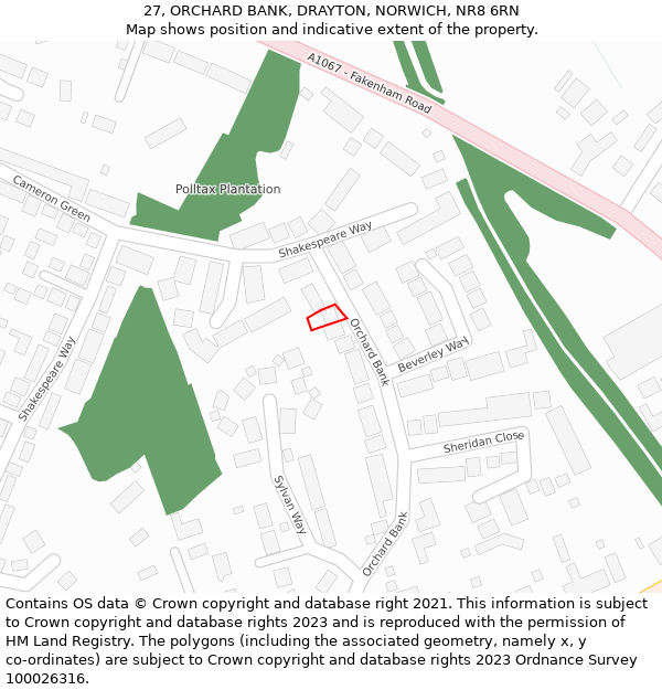 27, ORCHARD BANK, DRAYTON, NORWICH, NR8 6RN: Location map and indicative extent of plot