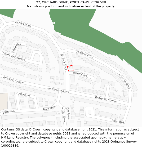 27, ORCHARD DRIVE, PORTHCAWL, CF36 5RB: Location map and indicative extent of plot