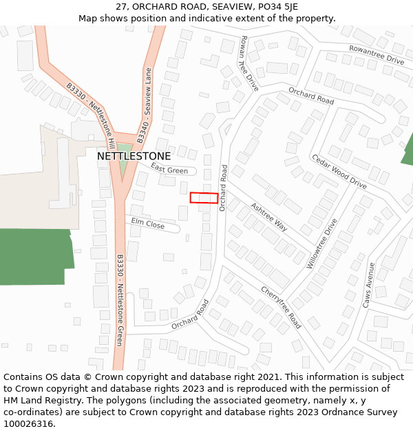 27, ORCHARD ROAD, SEAVIEW, PO34 5JE: Location map and indicative extent of plot